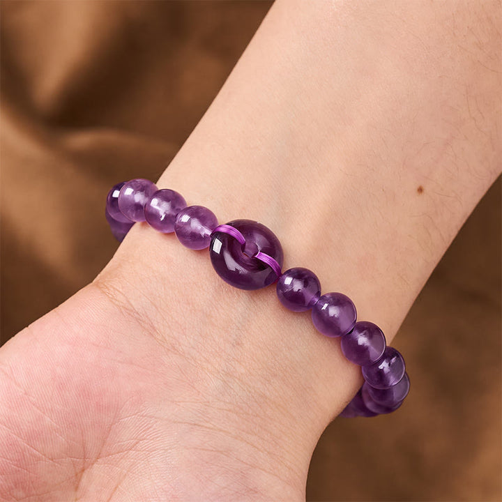 Buddha Stones Bransoletka okrągła z klamrą Amethyst Peace Buckle, łagodząca stres, ręcznie polerowana - image 4
