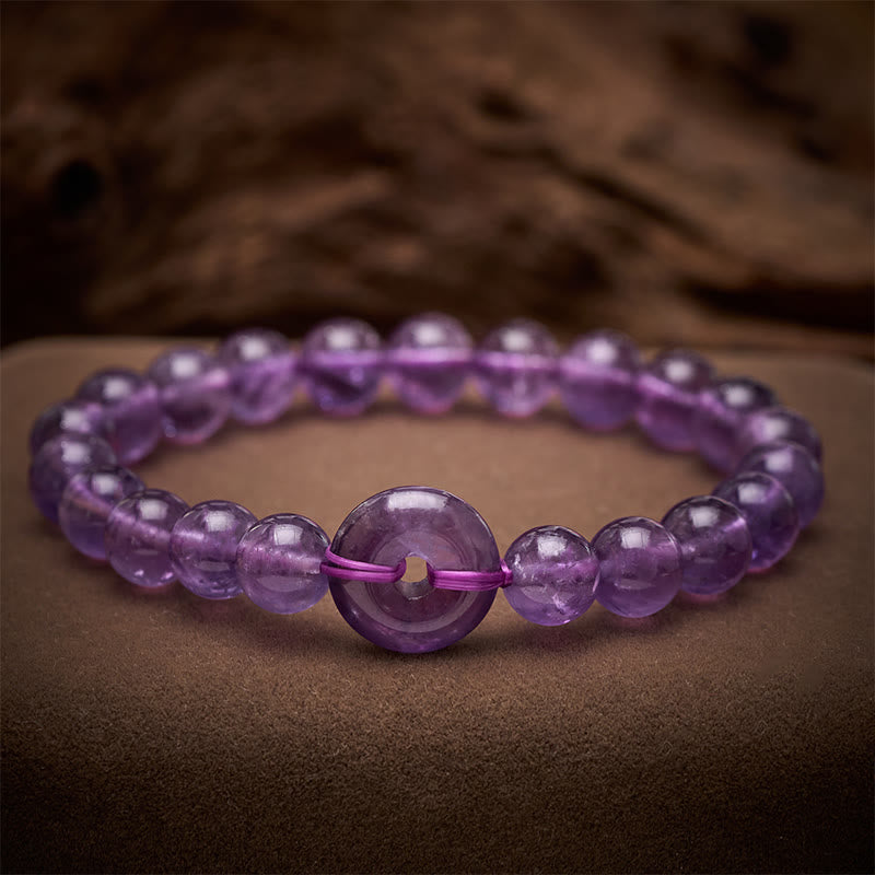 Buddha Stones Bransoletka okrągła z klamrą Amethyst Peace Buckle, łagodząca stres, ręcznie polerowana - Ametyst (obwód nadgarstka: 5,9–6,3 cala / 15–16 cm) - image 0