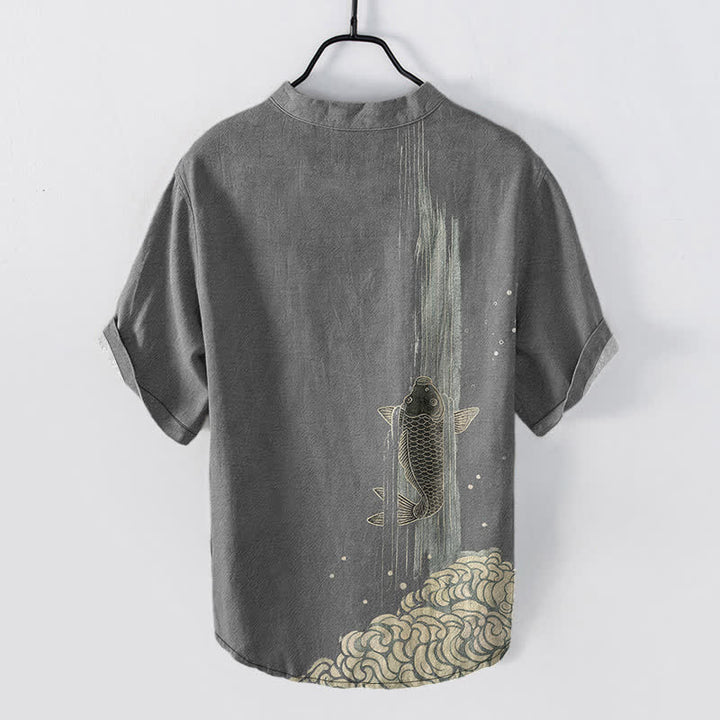 Buddha Stones Koszula męska z krótkim rękawem i krótkim guzikiem z motywem falistej wody i motywem rybki Koi - image 6