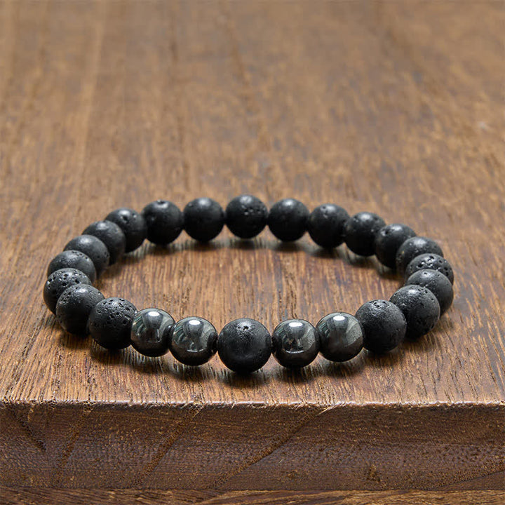 Buddha Stones Minimalistyczna bransoletka z koralików z hematytu i lawy wulkanicznej - image 10