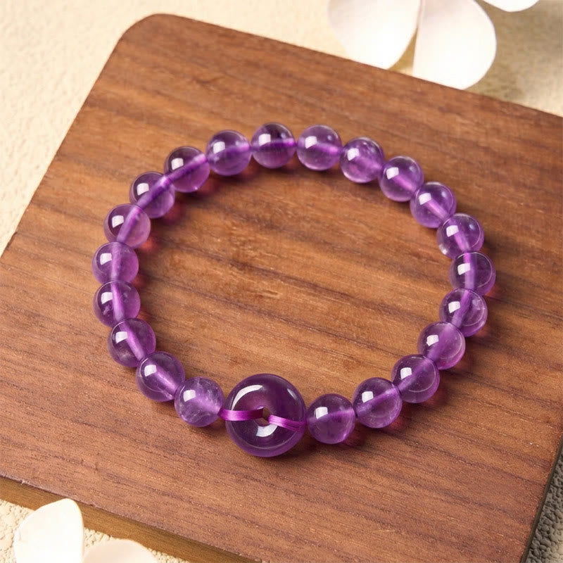 Buddha Stones Bransoletka okrągła z klamrą Amethyst Peace Buckle, łagodząca stres, ręcznie polerowana - image 2