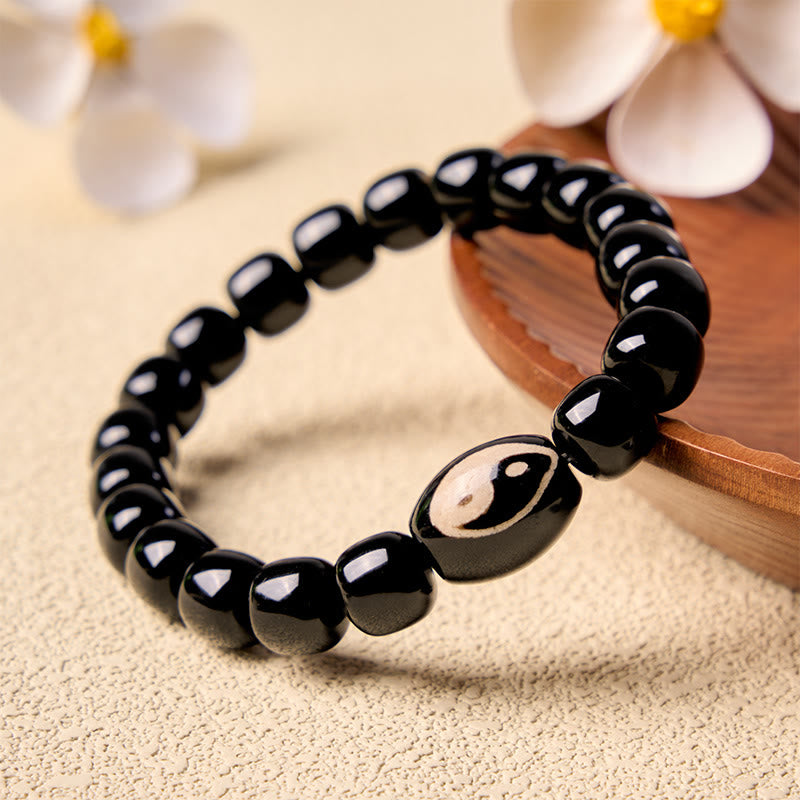 Buddha Stones Bransoletka z koralików harmonii Yin Yang z czarnego onyksu - Yin Yang (Równowaga ♥ Harmonia) - image 0