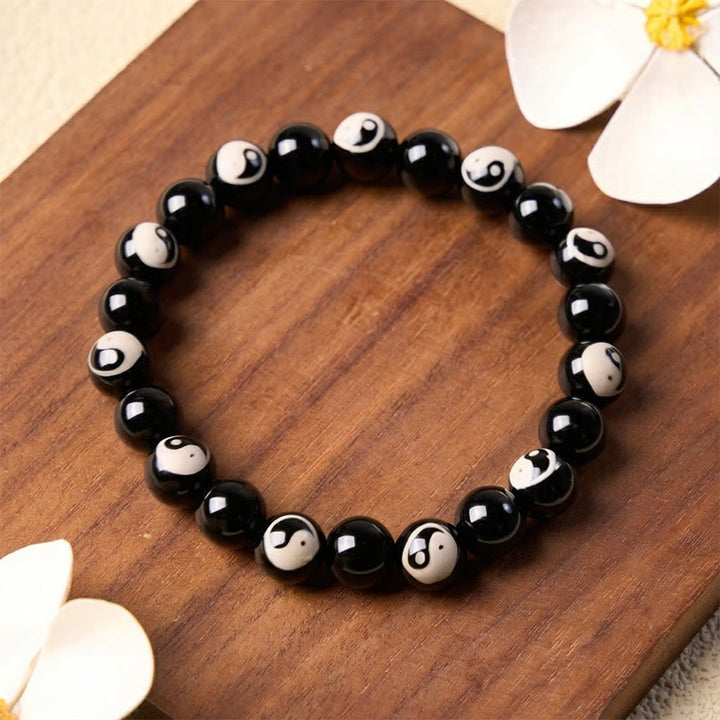 Buddha Stones Bransoletka z koralikami Yin Yang i czarnym onyksem - Yin Yang (Równowaga ♥ Harmonia) - image 0
