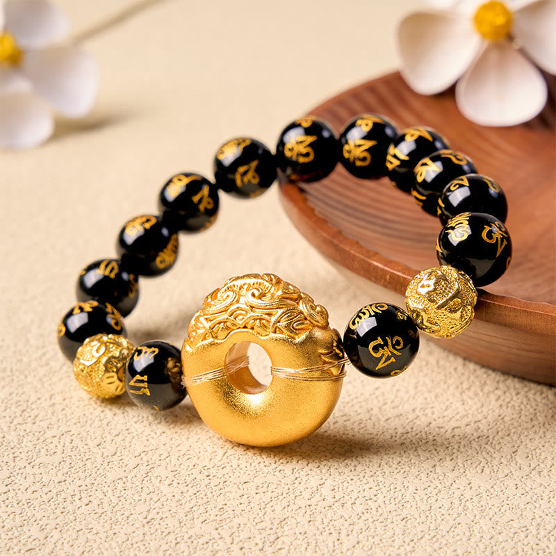 Buddha Stones Bransoletka z zapięciem pokojowym Pi Xiu z czarnego obsydianu Om Mani Padme Hum Wealth - image 3
