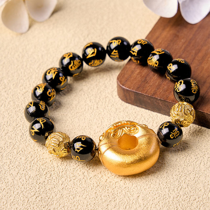 Buddha Stones Bransoletka z zapięciem pokojowym Pi Xiu z czarnego obsydianu Om Mani Padme Hum Wealth - image 2