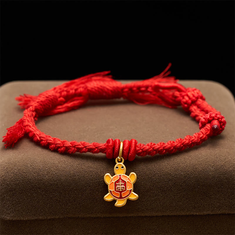 Buddha Stones Bransoletka z żółwiem, pozłacaną miedzią i czerwonym sznurkiem Balance Tibet - image 2