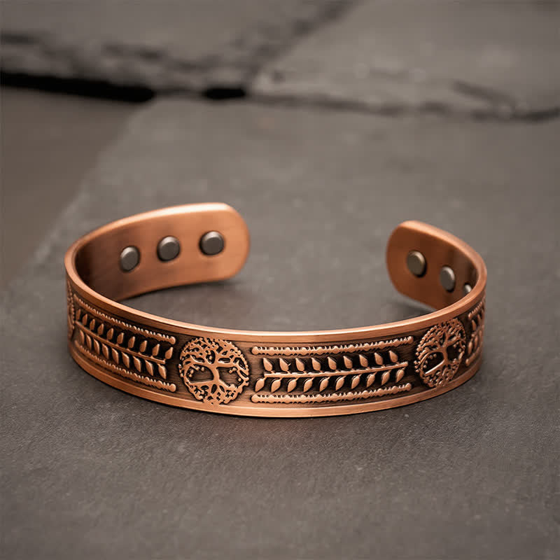 Buddha Stones Bransoletka mankietowa z grawerowanym motywem drzewa życia z czerwonej miedzi - Czerwona miedź (średnica wewnętrzna: ok. 58 mm) - image 0