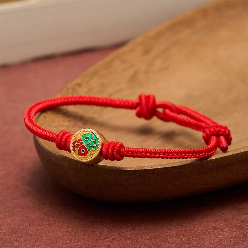 Buddha Stones Bransoletka z podwójnym czerwonym sznurkiem w kształcie ryby Koi - image 1