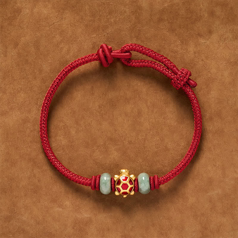 Buddha Stones Bransoletka z ręcznie tkanego sznurka Turtle Copper Red Prosperity - image 0