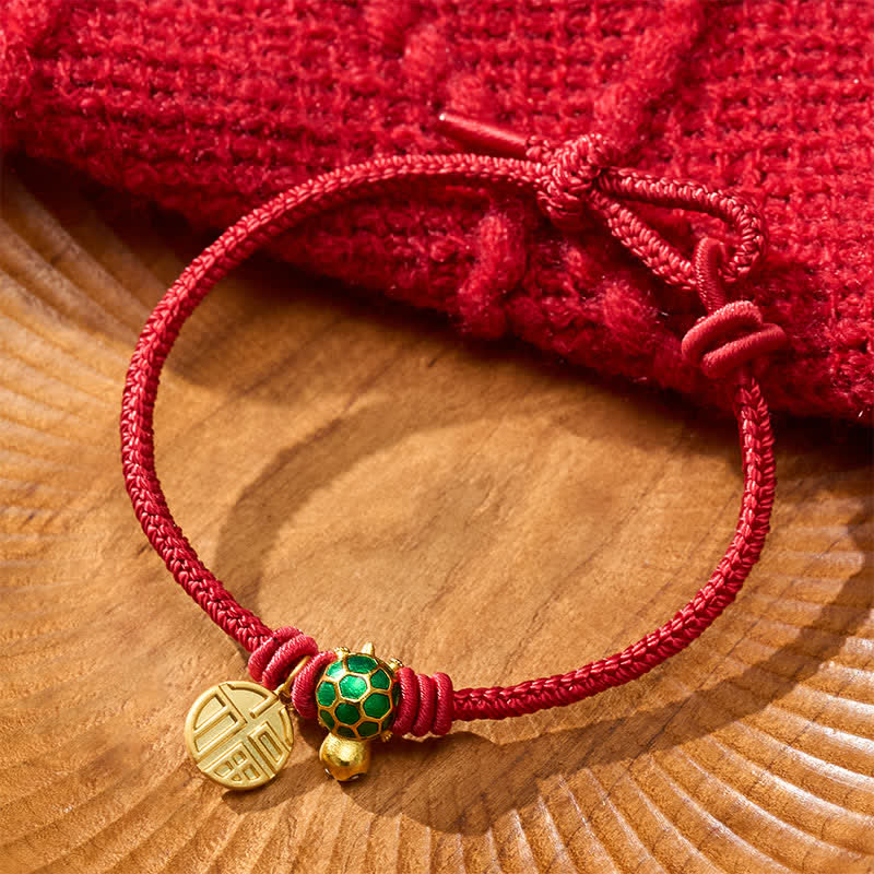 Buddha Stones Bransoletka z czerwonego sznurka z motywem żółwia Fu - image 3