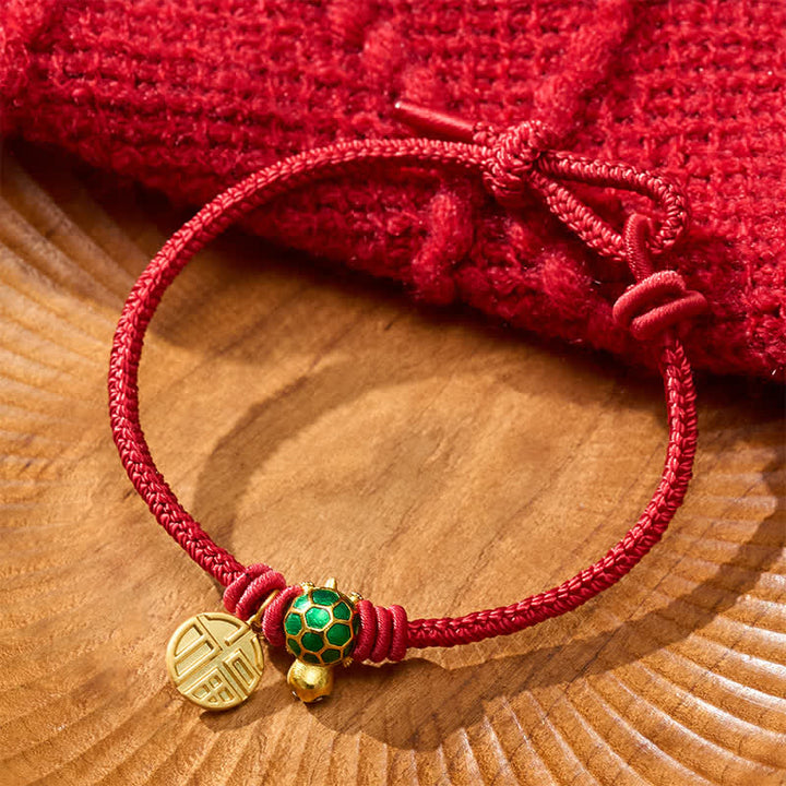 Buddha Stones Bransoletka z czerwonego sznurka z motywem żółwia Fu - image 3