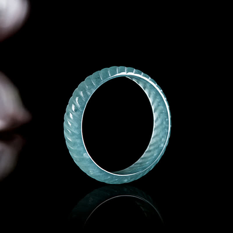 Buddha Stones Pierścień Mocy z Półprzezroczystej Łuski Smoka z Jadeitu - Pierścień z niebieskiej smoczej łuski jadeitu - US11 (21 mm) - image 0