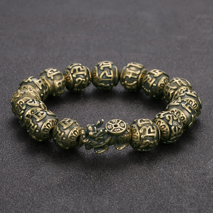 Buddha Stones Antyczna mosiężna bransoletka Pi Xiu Om Mani Padme Hum Wealth - Mosiężny Pi Xiu (obwód nadgarstka: 16,5–18 cm) - image 0