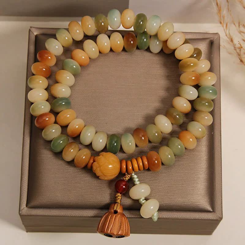 Buddha Stones Biała bransoletka z podwójnym owinięciem Bodhi Seed Lotus Purity - image 1