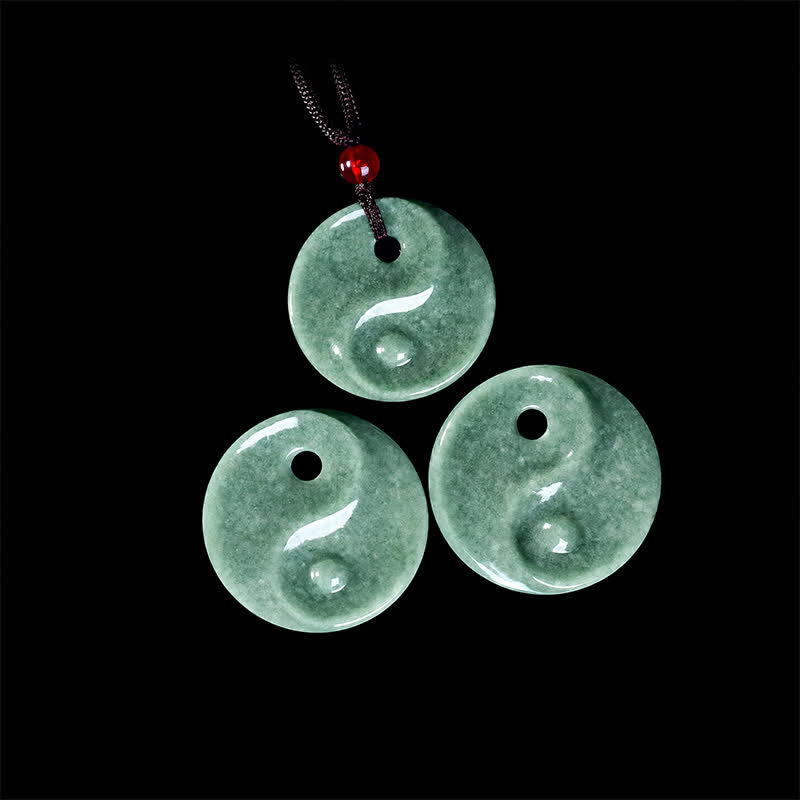 Buddha Stones Naszyjnik z plecionego sznurka z zielonego jadeitu Yin Yang Balance - image 4