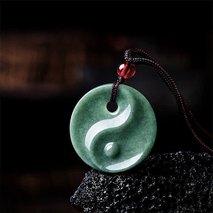 Buddha Stones Naszyjnik z plecionego sznurka z zielonego jadeitu Yin Yang Balance - image 3