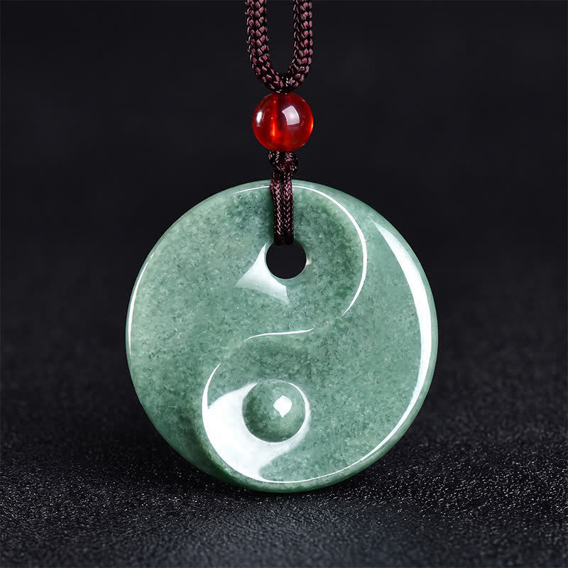 Buddha Stones Naszyjnik z plecionego sznurka z zielonego jadeitu Yin Yang Balance - Jadeit Yin Yang - image 0