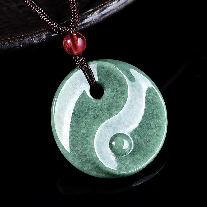 Buddha Stones Naszyjnik z plecionego sznurka z zielonego jadeitu Yin Yang Balance - image 1