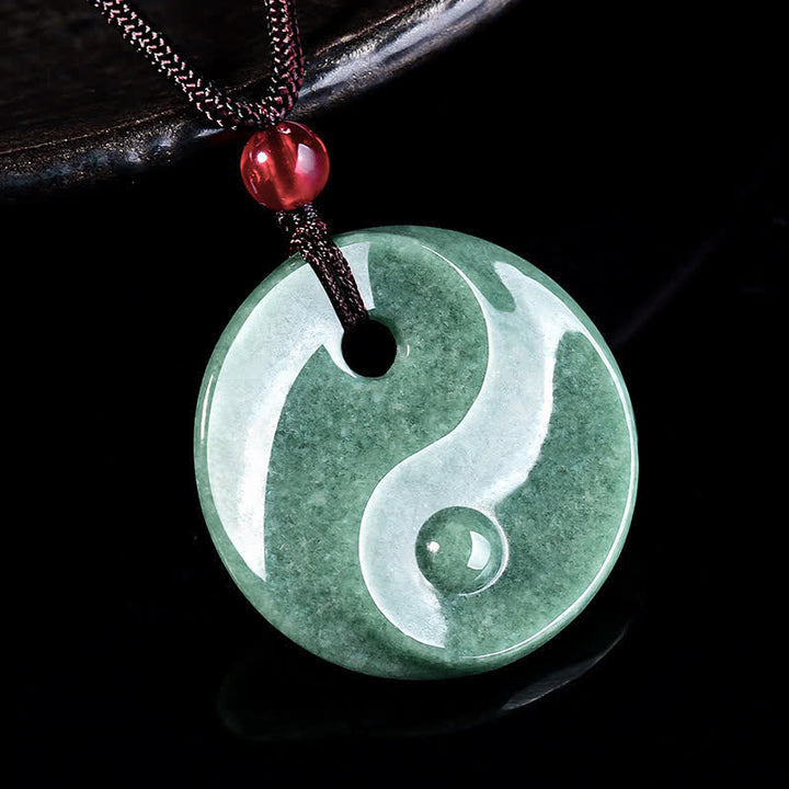 Buddha Stones Naszyjnik z plecionego sznurka z zielonego jadeitu Yin Yang Balance - image 1