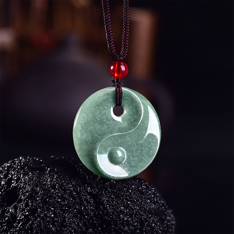 Buddha Stones Naszyjnik z plecionego sznurka z zielonego jadeitu Yin Yang Balance - image 2