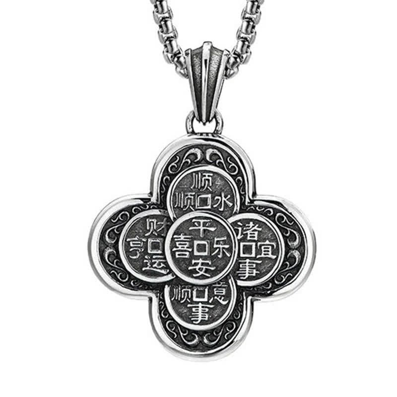 Buddha Stones Naszyjnik z pięcioma monetami cesarskimi w stylu vintage z koniczyną, amulet bogactwa - image 4