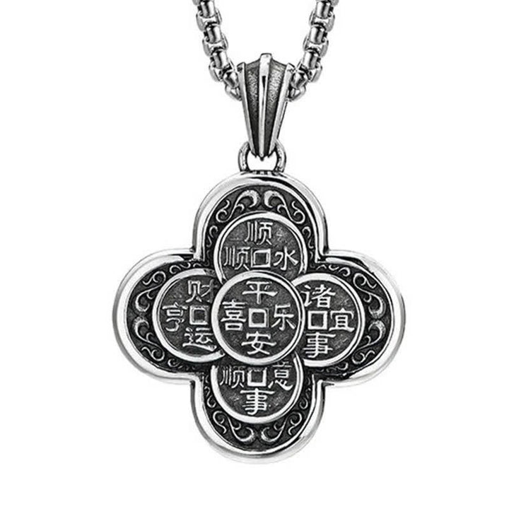 Buddha Stones Naszyjnik z pięcioma monetami cesarskimi w stylu vintage z koniczyną, amulet bogactwa - image 4