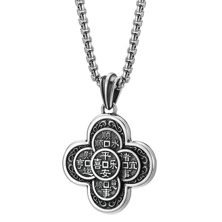 Buddha Stones Naszyjnik z pięcioma monetami cesarskimi w stylu vintage z koniczyną, amulet bogactwa - image 9