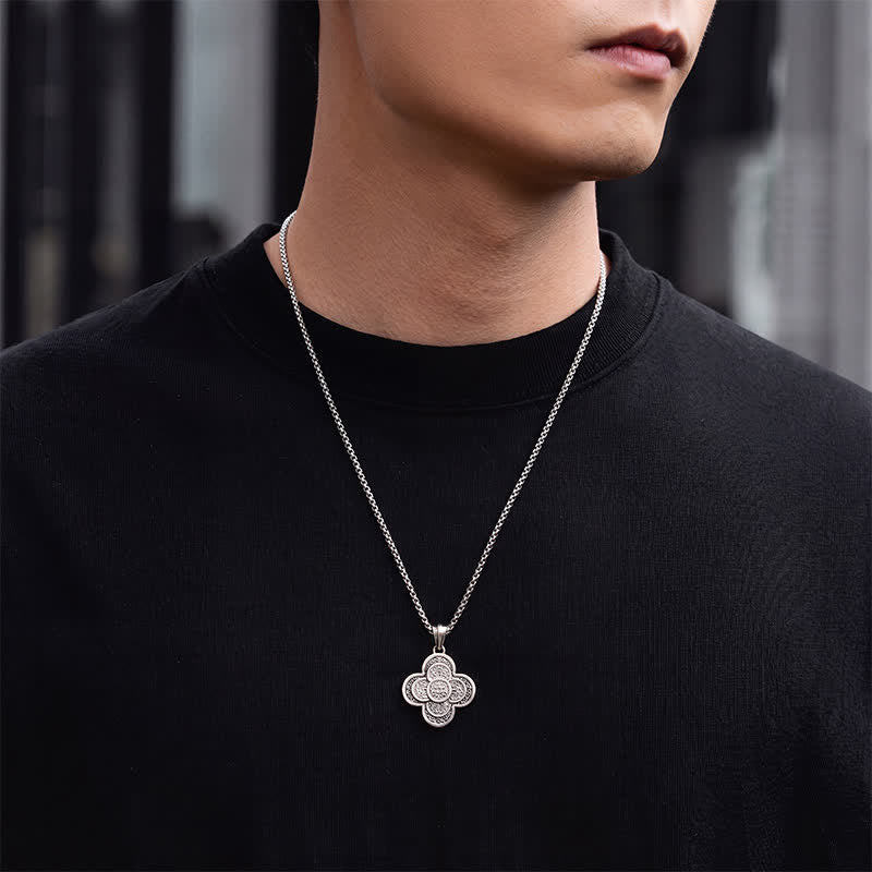 Buddha Stones Naszyjnik z pięcioma monetami cesarskimi w stylu vintage z koniczyną, amulet bogactwa - image 3