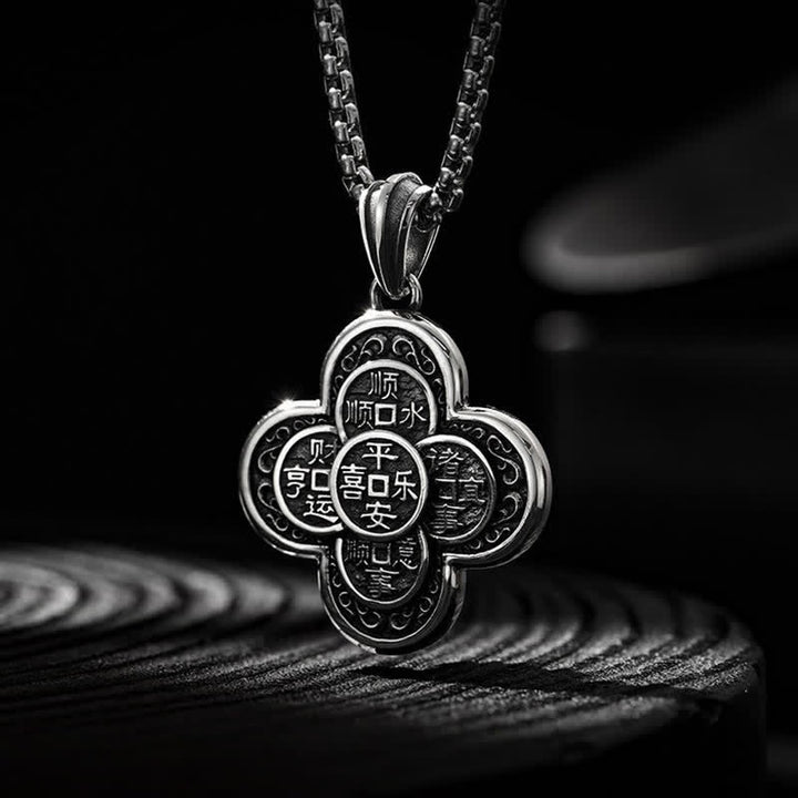Buddha Stones Naszyjnik z pięcioma monetami cesarskimi w stylu vintage z koniczyną, amulet bogactwa - Pięć monet cesarskich z motywem koniczyny - image 0
