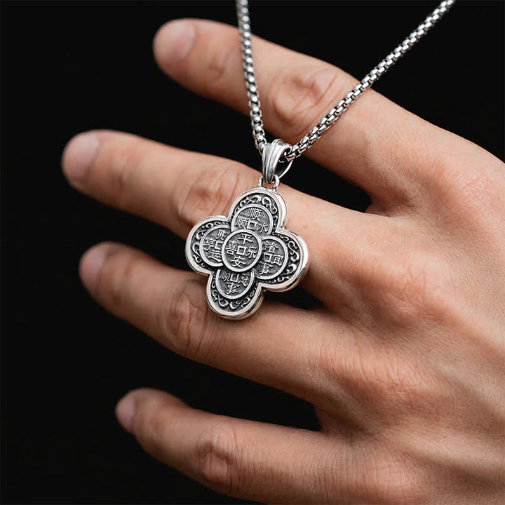 Buddha Stones Naszyjnik z pięcioma monetami cesarskimi w stylu vintage z koniczyną, amulet bogactwa - image 2