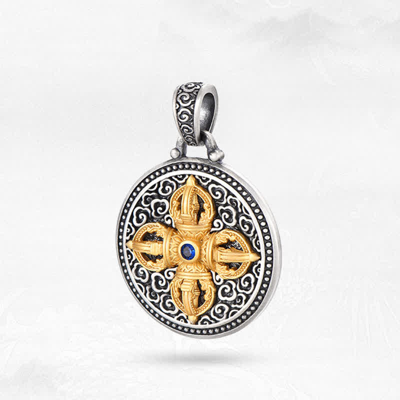Buddha Stones Tybetański miedziany naszyjnik z krzyżem Vajra Om Mani Padme Hum, ugruntowujący mądrość - image 12