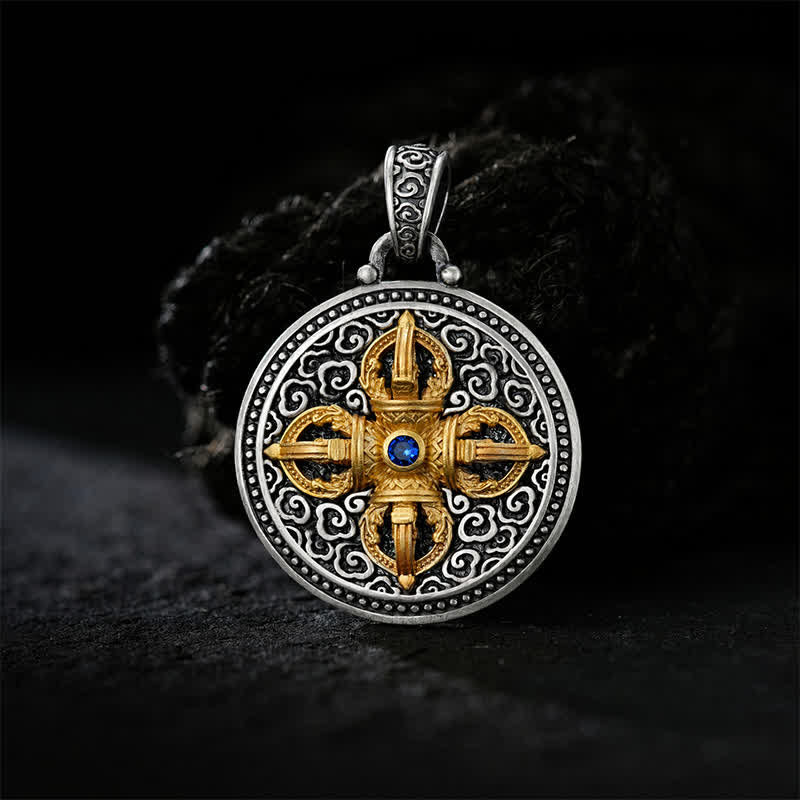 Buddha Stones Tybetański miedziany naszyjnik z krzyżem Vajra Om Mani Padme Hum, ugruntowujący mądrość - image 1