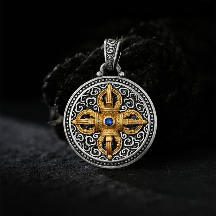 Buddha Stones Tybetański miedziany naszyjnik z krzyżem Vajra Om Mani Padme Hum, ugruntowujący mądrość - image 1