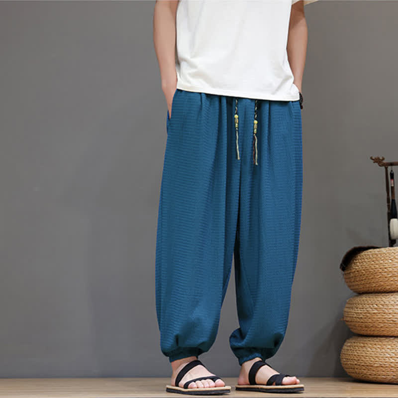 Buddha Stones Spodnie haremowe męskie w stylu boho, wiosenno-jesiennym, ze ściągaczem i kieszeniami, z krótkim rękawem - image 12