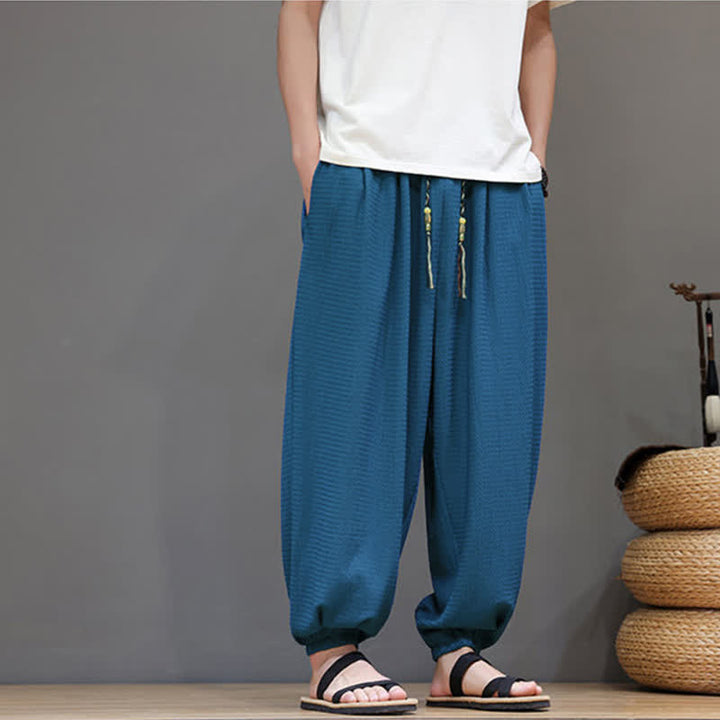 Buddha Stones Spodnie haremowe męskie w stylu boho, wiosenno-jesiennym, ze ściągaczem i kieszeniami, z krótkim rękawem - image 12