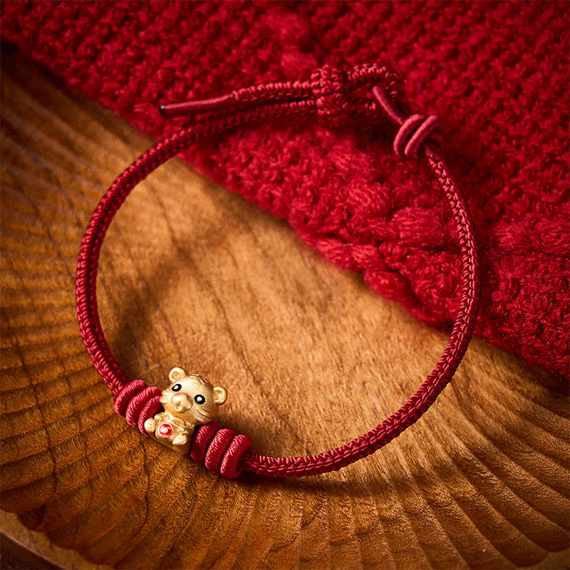 Buddha Stones Bransoletka z plecionej liny z motywem tygrysiego worka z pieniędzmi - Ciemnoczerwony (obwód nadgarstka 5,9–6,7 cala / 15–17 cm) - image 8