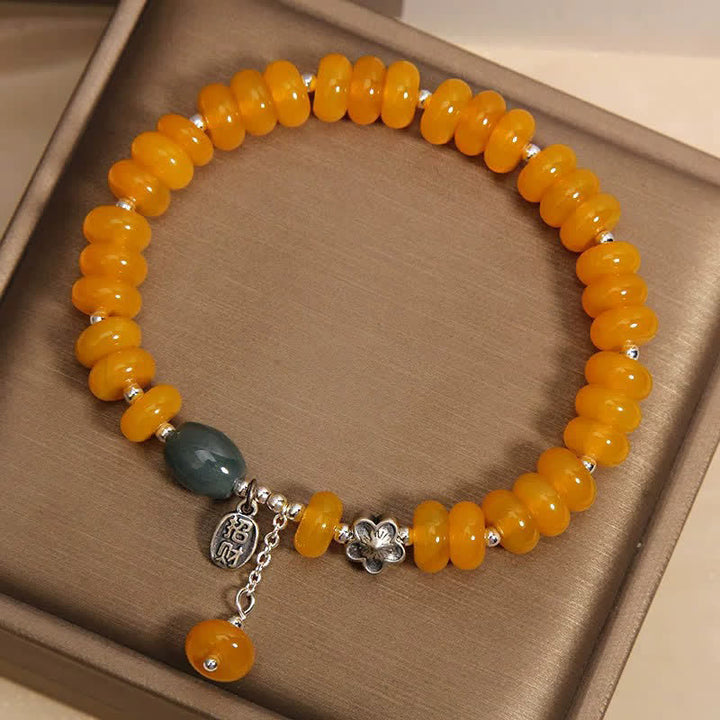 Buddha Stones Bransoletka z zawieszką dobrobytu i żółtego agatu z zielonym agatem - image 3