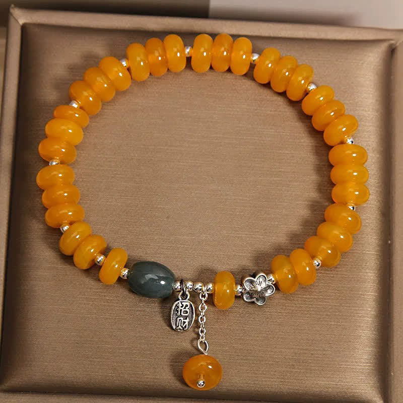 Buddha Stones Bransoletka z zawieszką dobrobytu i żółtego agatu z zielonym agatem - image 2