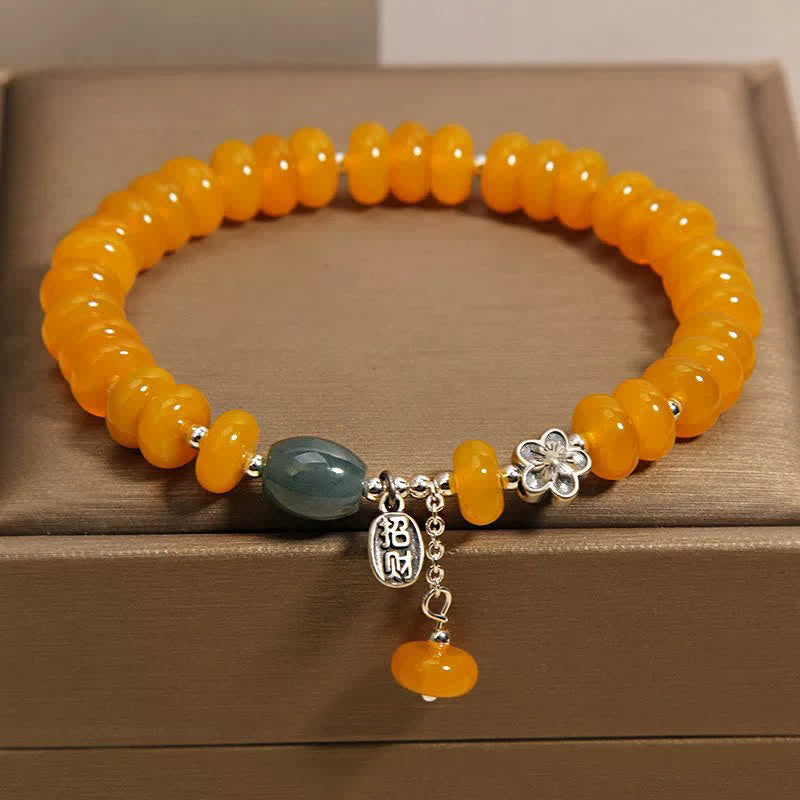 Buddha Stones Bransoletka z zawieszką dobrobytu i żółtego agatu z zielonym agatem - image 1