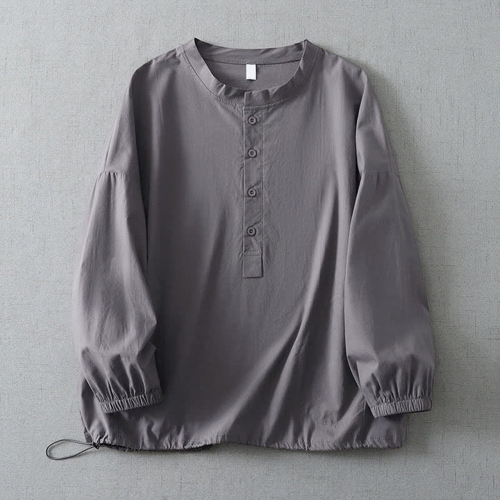 Buddha Stones Jesienne proste koszule damskie z długim rękawem i kieszeniami, zapinane na guziki - Szary - US14, UK/AU18, EU46 (2XL) - image 0