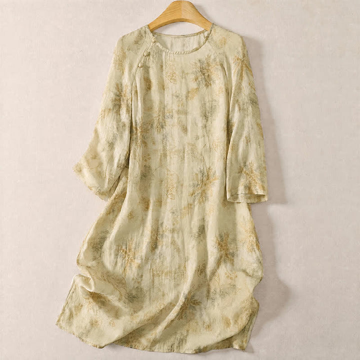 Buddha Stones Wiosenna sukienka damska z długim rękawem w stylu boho, elegancka i kwiatowa - Beżowy - US12, UK/AU16, EU44 (2XL) - image 0