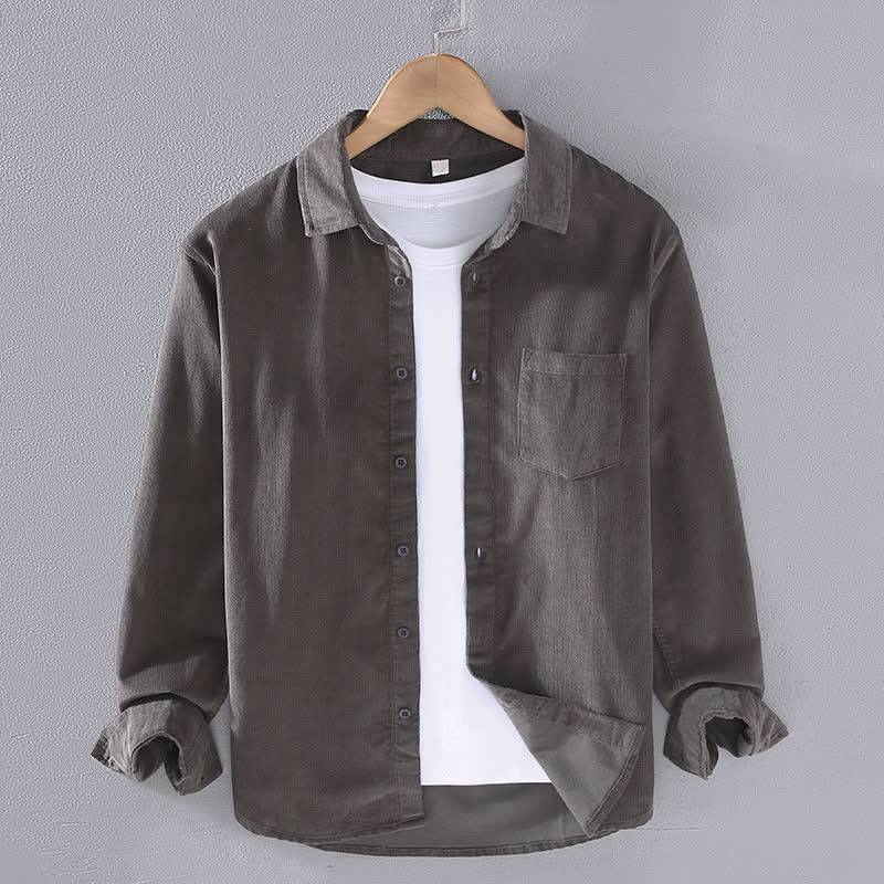 Buddha Stones Koszule męskie z długim rękawem i kieszeniami, jesień/zima, bawełna, casual, solidne, z kieszeniami - DimGray - US/UK/AU44, EU54 (4XL) - image 4