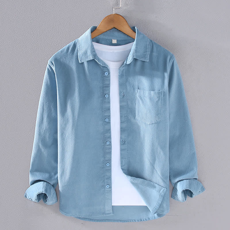 Buddha Stones Koszule męskie z długim rękawem i kieszeniami, jesień/zima, bawełna, casual, solidne, z kieszeniami - LightSteelBlue - US/UK/AU44, EU54 (4XL) - image 7