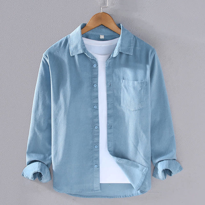 Buddha Stones Koszule męskie z długim rękawem i kieszeniami, jesień/zima, bawełna, casual, solidne, z kieszeniami - LightSteelBlue - US/UK/AU44, EU54 (4XL) - image 7