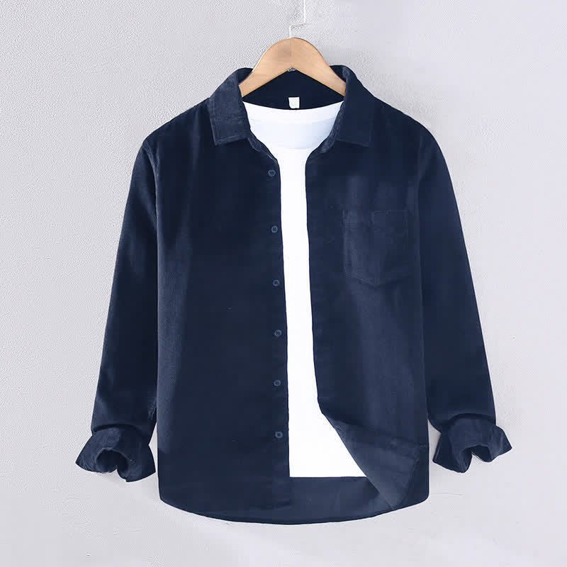 Buddha Stones Koszule męskie z długim rękawem i kieszeniami, jesień/zima, bawełna, casual, solidne, z kieszeniami - MidnightBlue - US/UK/AU44, EU54 (4XL) - image 1