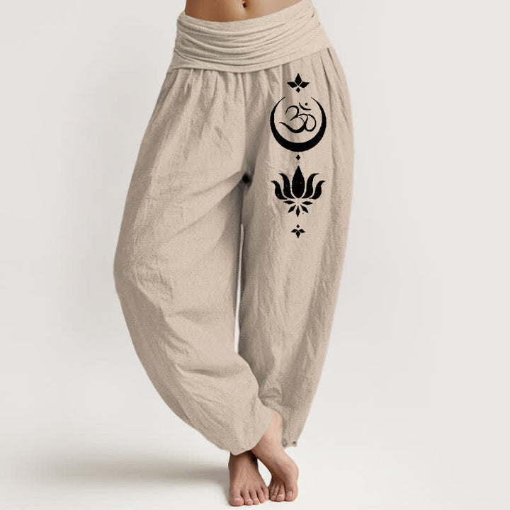 Buddha Stones Spodnie haremki damskie z elastyczną talią i wzorem księżyca Om z czystej bawełny - Dębnik - US16, UK/AU20, EU48 (3XL) - image 11