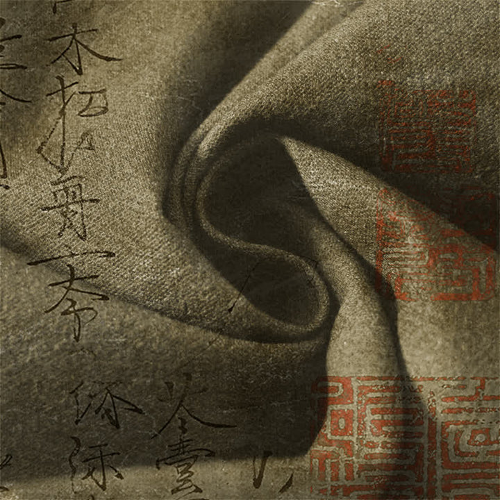 Buddha Stones Spodnie męskie zwężane z czystej bawełny w stylu vintage z motywem kaligrafii i pieczęci, ze ściągaczem i kieszeniami - image 6