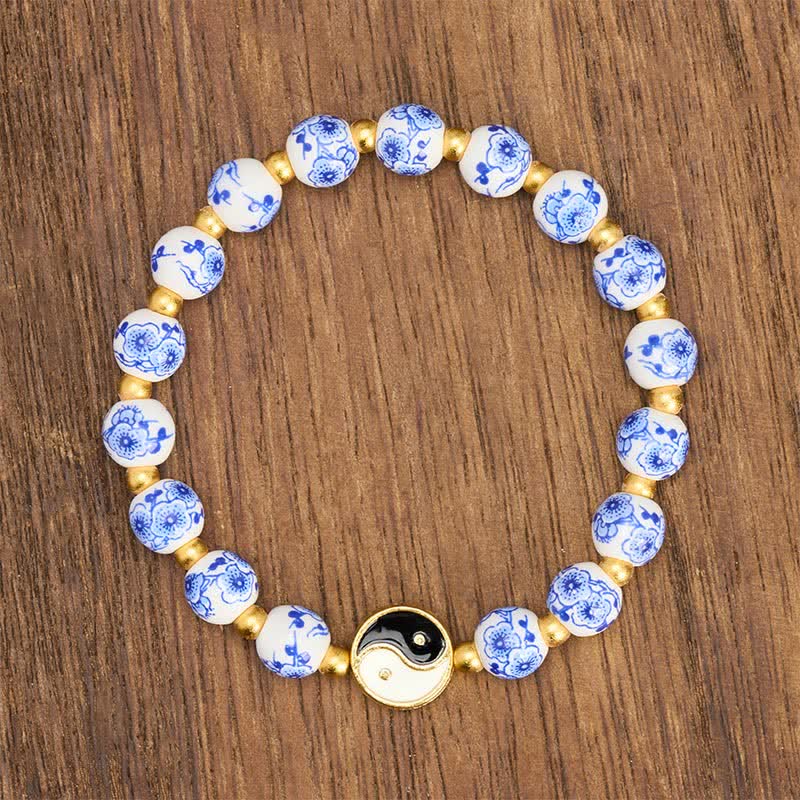 Buddha Stones Elegancka niebiesko-biała porcelanowa bransoletka z równoważeniem yin yang - image 1