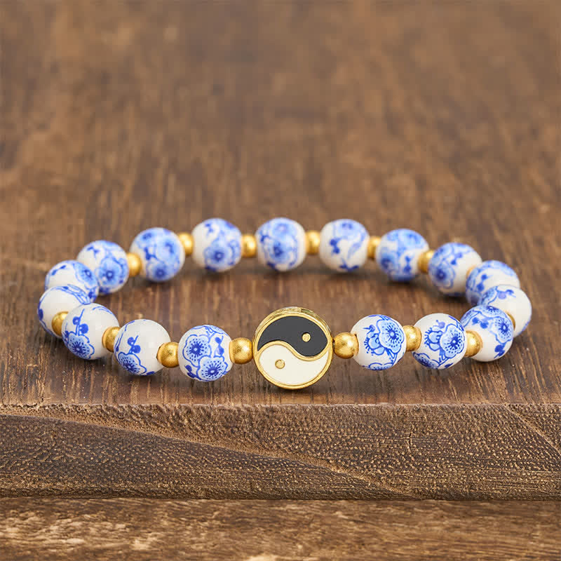 Buddha Stones Elegancka niebiesko-biała porcelanowa bransoletka z równoważeniem yin yang - Yin Yang (Równowaga ♥ Harmonia) - image 0