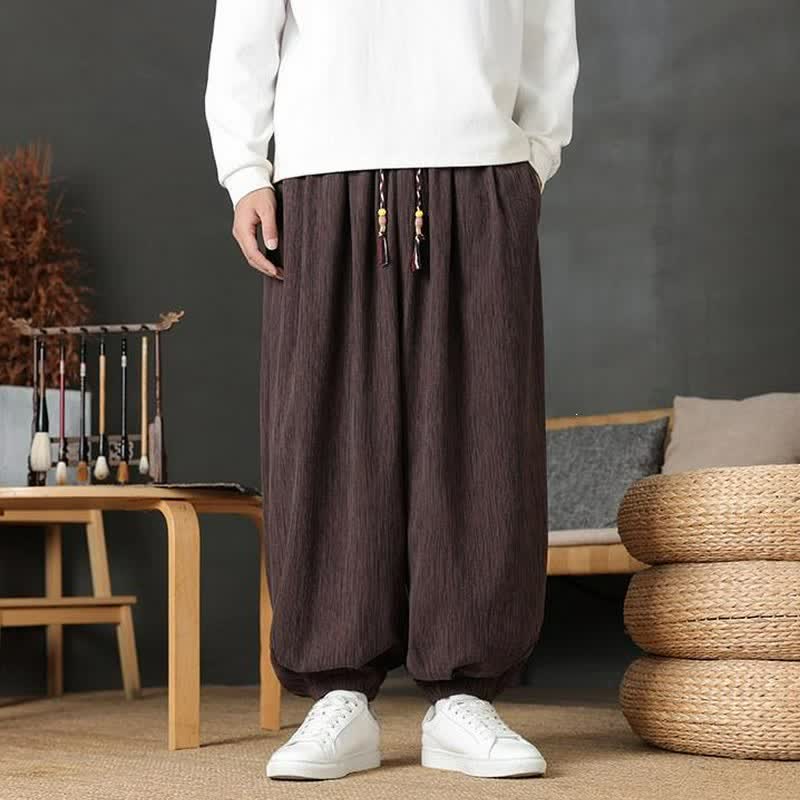 Buddha Stones Jesienne, casualowe, vintage'owe spodnie haremowe męskie ze ściągaczem i kieszenią - SaddleBrown - wspólny - US/UK/AU48， EU58 (6XL) - image 0